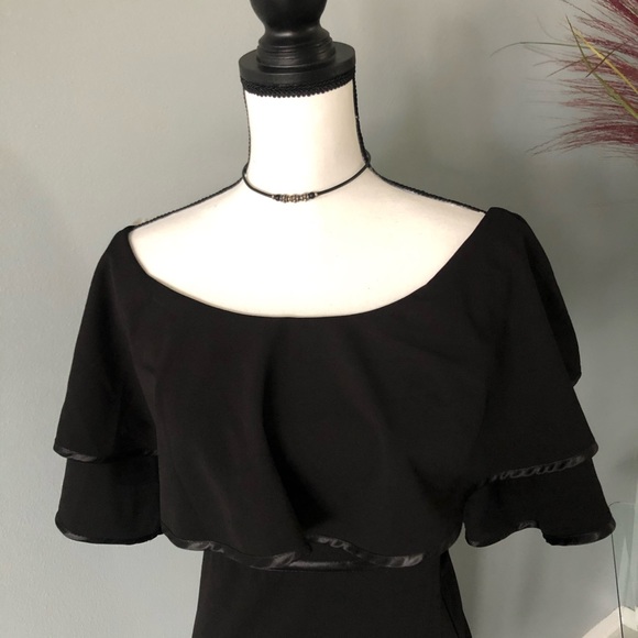 Black Off Shoulder Ruffle Midi Dress SIZE Small - Picture 3 of 8